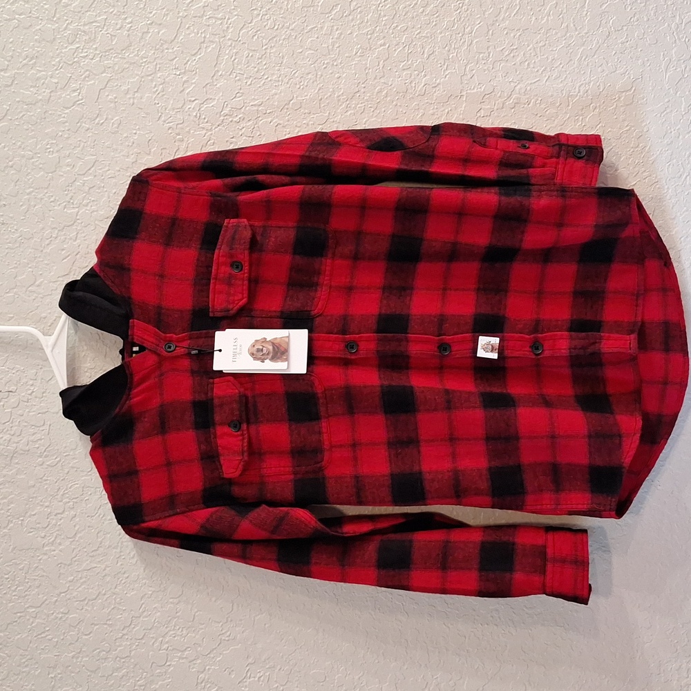 Denim & Flower Hooded Flannel Shirt